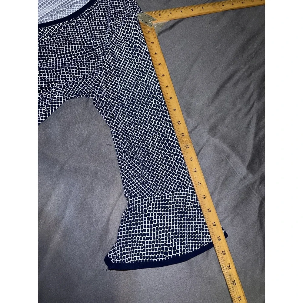 Michael Kors Navy White Geometric Snakeskin Print Bell‎ Sleeve Blouse Top XL